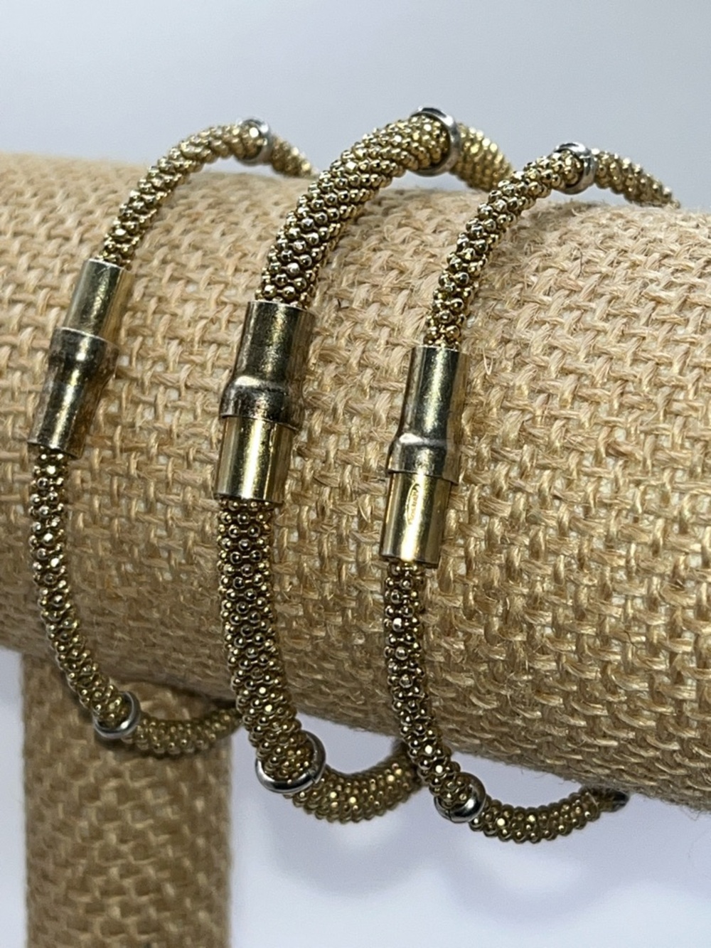 Gold Mesh Tube Bangle Bracelet 925 Italy - Picture 3 of 11